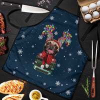 French Bulldog Reindeer Antlers Lights Apron with Red Green Winter Pattern Design - Wonder Print Shop