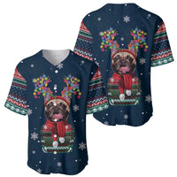 French Bulldog Reindeer Antlers Lights Baseball Jersey with Red Green Winter Pattern Design - Wonder Print Shop