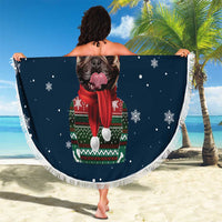 French Bulldog Reindeer Antlers Lights Beach Blanket with Red Green Winter Pattern Design - Wonder Print Shop
