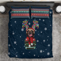 French Bulldog Reindeer Antlers Lights Bedding Set with Red Green Winter Pattern Design - Wonder Print Shop