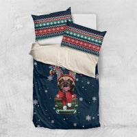 French Bulldog Reindeer Antlers Lights Bedding Set with Red Green Winter Pattern Design - Wonder Print Shop
