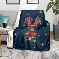 French Bulldog Reindeer Antlers Lights Blanket with Red Green Winter Pattern Design - Wonder Print Shop