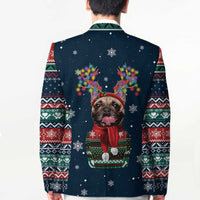 French Bulldog Reindeer Antlers Lights Blazer with Red Green Winter Pattern Design - Wonder Print Shop