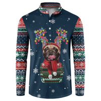 French Bulldog Reindeer Antlers Lights Button Sweatshirt with Red Green Winter Pattern Design - Wonder Print Shop