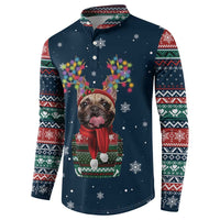 French Bulldog Reindeer Antlers Lights Button Sweatshirt with Red Green Winter Pattern Design - Wonder Print Shop