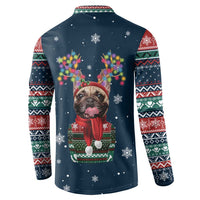 French Bulldog Reindeer Antlers Lights Button Sweatshirt with Red Green Winter Pattern Design - Wonder Print Shop