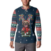 French Bulldog Reindeer Antlers Lights Button Sweatshirt with Red Green Winter Pattern Design - Wonder Print Shop
