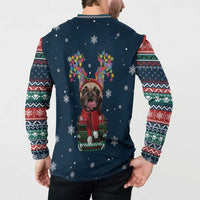 French Bulldog Reindeer Antlers Lights Button Sweatshirt with Red Green Winter Pattern Design - Wonder Print Shop
