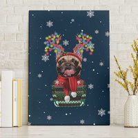 French Bulldog Reindeer Antlers Lights Canvas Wall Art with Red Green Winter Pattern Design - Wonder Print Shop