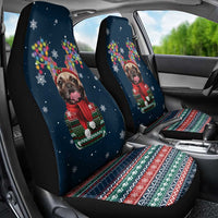 French Bulldog Reindeer Antlers Lights Car Seat Cover with Red Green Winter Pattern Design - Wonder Print Shop