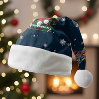 French Bulldog Reindeer Antlers Lights Christmas Santa Hat with Red Green Winter Pattern Design - Wonder Print Shop