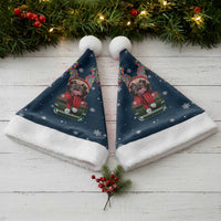 French Bulldog Reindeer Antlers Lights Christmas Santa Hat with Red Green Winter Pattern Design - Wonder Print Shop