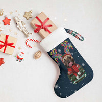 French Bulldog Reindeer Antlers Lights Christmas Stocking with Red Green Winter Pattern Design - Wonder Print Shop