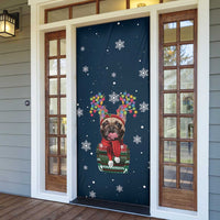 French Bulldog Reindeer Antlers Lights Door Cover with Red Green Winter Pattern Design - Wonder Print Shop