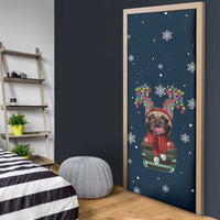 French Bulldog Reindeer Antlers Lights Door Cover with Red Green Winter Pattern Design - Wonder Print Shop