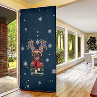 French Bulldog Reindeer Antlers Lights Door Cover with Red Green Winter Pattern Design - Wonder Print Shop