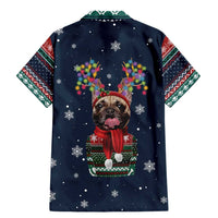 French Bulldog Reindeer Antlers Lights Family Matching Mermaid Dress and Hawaiian Shirt with Red Green Winter Pattern Design - Wonder Print Shop