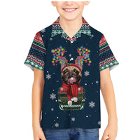 French Bulldog Reindeer Antlers Lights Family Matching Mermaid Dress and Hawaiian Shirt with Red Green Winter Pattern Design - Wonder Print Shop