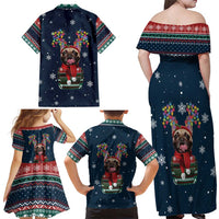 French Bulldog Reindeer Antlers Lights Family Matching Off Shoulder Maxi Dress and Hawaiian Shirt with Red Green Winter Pattern Design - Wonder Print Shop