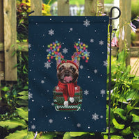 French Bulldog Reindeer Antlers Lights Garden Flag with Red Green Winter Pattern Design - Wonder Print Shop