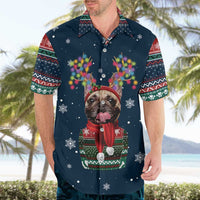 French Bulldog Reindeer Antlers Lights Hawaiian Shirt with Red Green Winter Pattern Design - Wonder Print Shop