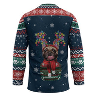 French Bulldog Reindeer Antlers Lights Hockey Jersey with Red Green Winter Pattern Design - Wonder Print Shop