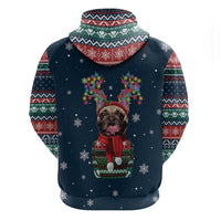 French Bulldog Reindeer Antlers Lights Hoodie with Red Green Winter Pattern Design - Wonder Print Shop