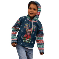 French Bulldog Reindeer Antlers Lights Kid Hoodie with Red Green Winter Pattern Design - Wonder Print Shop