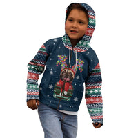 French Bulldog Reindeer Antlers Lights Kid Hoodie with Red Green Winter Pattern Design - Wonder Print Shop