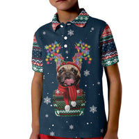 French Bulldog Reindeer Antlers Lights Kid Polo Shirt with Red Green Winter Pattern Design - Wonder Print Shop
