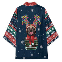 French Bulldog Reindeer Antlers Lights Kimono with Red Green Winter Pattern Design - Wonder Print Shop