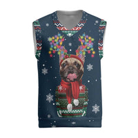 French Bulldog Reindeer Antlers Lights Christmas Knitted V-Neck Vest with Red Green Winter Pattern Design - Wonder Print Shop