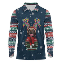 French Bulldog Reindeer Antlers Lights Long Sleeve Polo Shirt with Red Green Winter Pattern Design - Wonder Print Shop