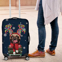 French Bulldog Reindeer Antlers Lights Luggage Cover with Red Green Winter Pattern Design - Wonder Print Shop