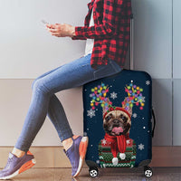 French Bulldog Reindeer Antlers Lights Luggage Cover with Red Green Winter Pattern Design - Wonder Print Shop
