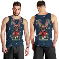 French Bulldog Reindeer Antlers Lights Men Tank Top with Red Green Winter Pattern Design - Wonder Print Shop