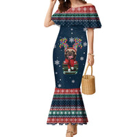 French Bulldog Reindeer Antlers Lights Mermaid Dress with Red Green Winter Pattern Design - Wonder Print Shop
