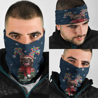 French Bulldog Reindeer Antlers Lights Neck Gaiter with Red Green Winter Pattern Design - Wonder Print Shop