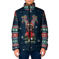 French Bulldog Reindeer Antlers Lights Padded Jacket with Red Green Winter Pattern Design - Wonder Print Shop