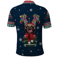 French Bulldog Reindeer Antlers Lights Polo Shirt with Red Green Winter Pattern Design - Wonder Print Shop