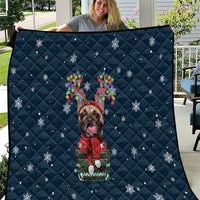French Bulldog Reindeer Antlers Lights Quilt with Red Green Winter Pattern Design - Wonder Print Shop