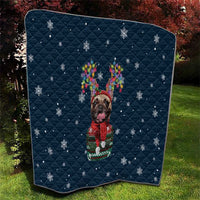 French Bulldog Reindeer Antlers Lights Quilt with Red Green Winter Pattern Design - Wonder Print Shop