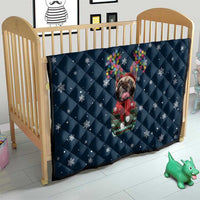French Bulldog Reindeer Antlers Lights Quilt with Red Green Winter Pattern Design - Wonder Print Shop