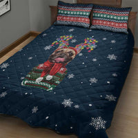 French Bulldog Reindeer Antlers Lights Quilt Bed Set with Red Green Winter Pattern Design - Wonder Print Shop