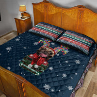 French Bulldog Reindeer Antlers Lights Quilt Bed Set with Red Green Winter Pattern Design - Wonder Print Shop