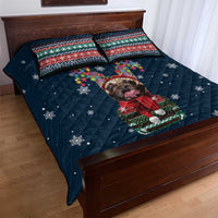 French Bulldog Reindeer Antlers Lights Quilt Bed Set with Red Green Winter Pattern Design - Wonder Print Shop