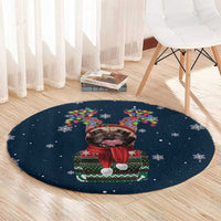 French Bulldog Reindeer Antlers Lights Round Carpet with Red Green Winter Pattern Design - Wonder Print Shop
