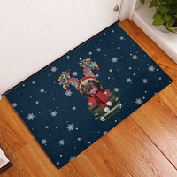French Bulldog Reindeer Antlers Lights Rubber Doormat with Red Green Winter Pattern Design - Wonder Print Shop