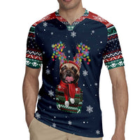 French Bulldog Reindeer Antlers Lights Rugby Jersey with Red Green Winter Pattern Design - Wonder Print Shop