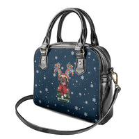 French Bulldog Reindeer Antlers Lights Shoulder Handbag with Red Green Winter Pattern Design - Wonder Print Shop